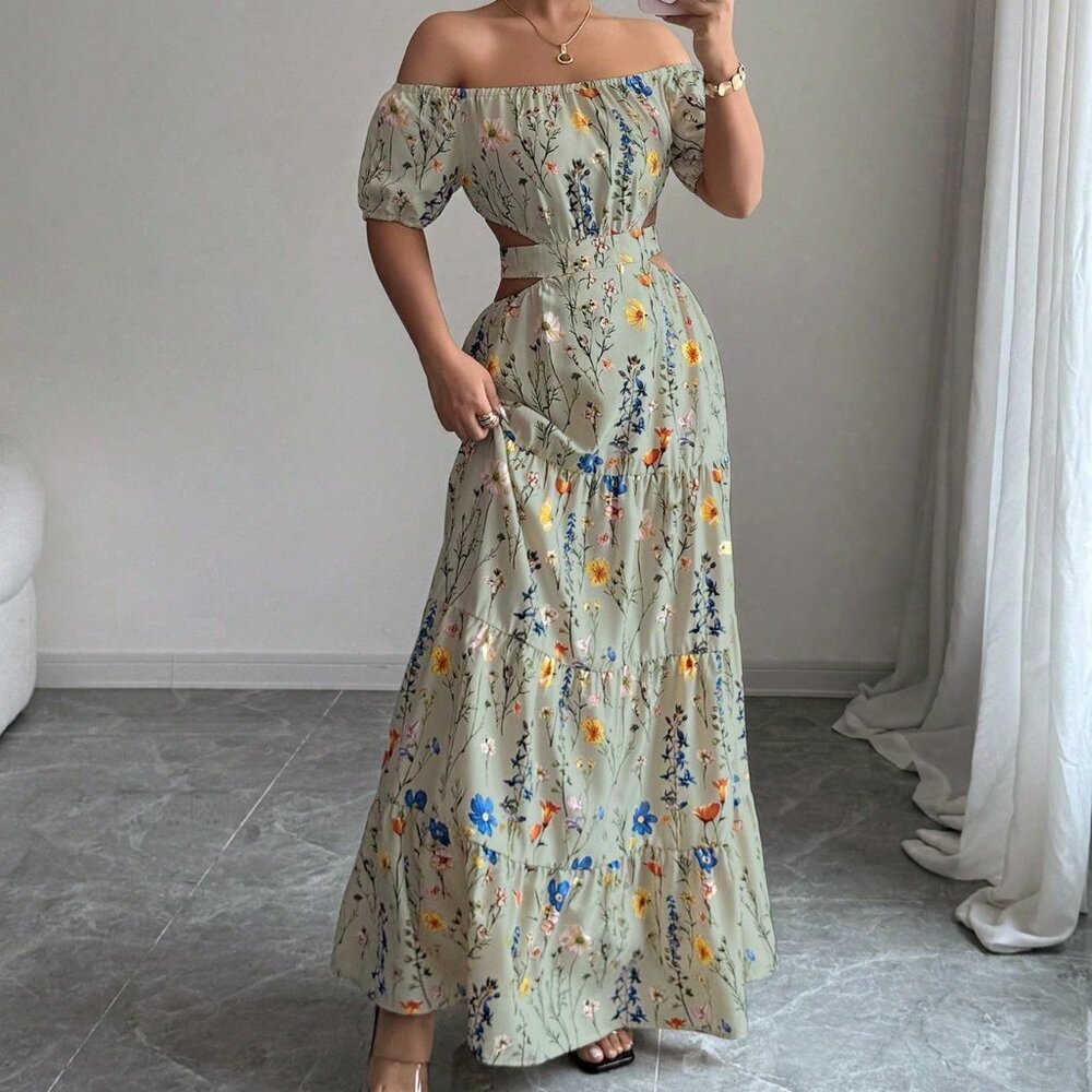 Mint Green Boho Women's Spaghetti Strap Elegant Long Dress - Picture 5 of 5